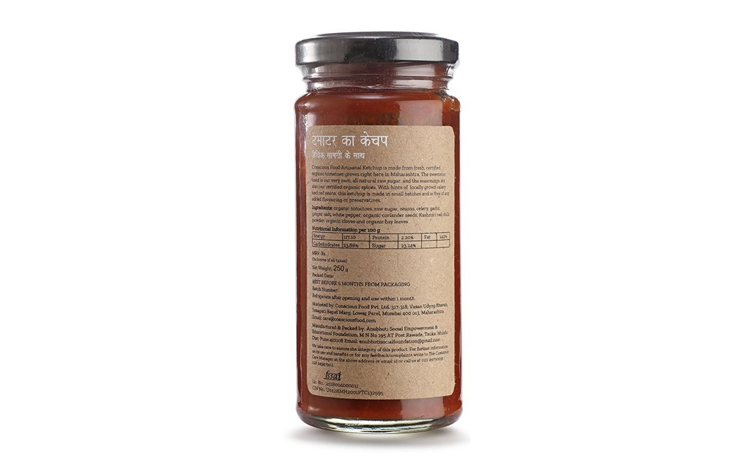 Conscious Food Tomato Ketchup with Organic Ingredients   Glass Jar  250 grams